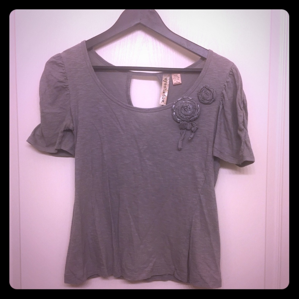 Eyeshadow Gray Top with Rose Detail
